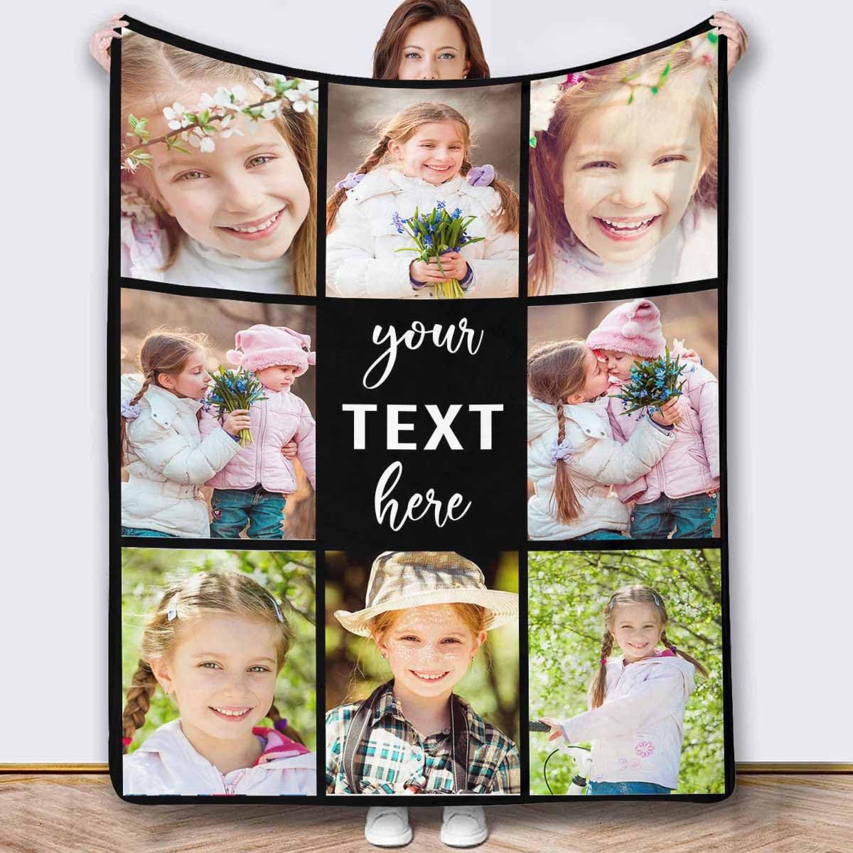 Artsadd Custom Blankets with Picture Personalized Photo Blanket for Children Customized Blankets for Kids Adults Birthday Gift Fits Bedroom Living Room Home Decoration 8 Photos
