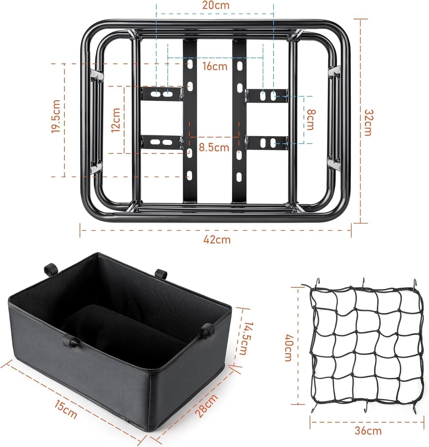 CXWXC Cestino posteriore per bicicletta con rete cargo e fodera, portata fino a 30 kg e volume 10 l, cestino per bicicletta elettrica, bici elettrica