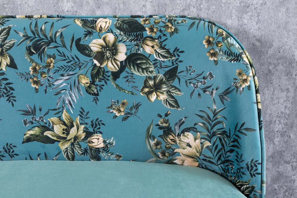 Riess Ambiente Design Bank PRÊT-À-Porter türkis Samt florales Muster und goldene Fußkappen
