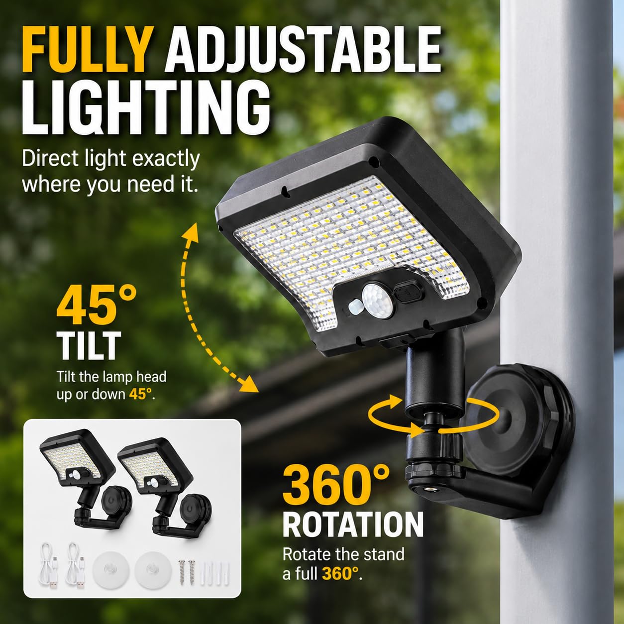 auvstar Lampada Solare da Esterno,Luci da Esterno Giardino Solari,Lampada da Esterno con Sensore di Movimento,A Fissaggio Magnetico,Rotazione a 360°,Adatto per Giardini,Pareti,Garage (2 Pezzi)