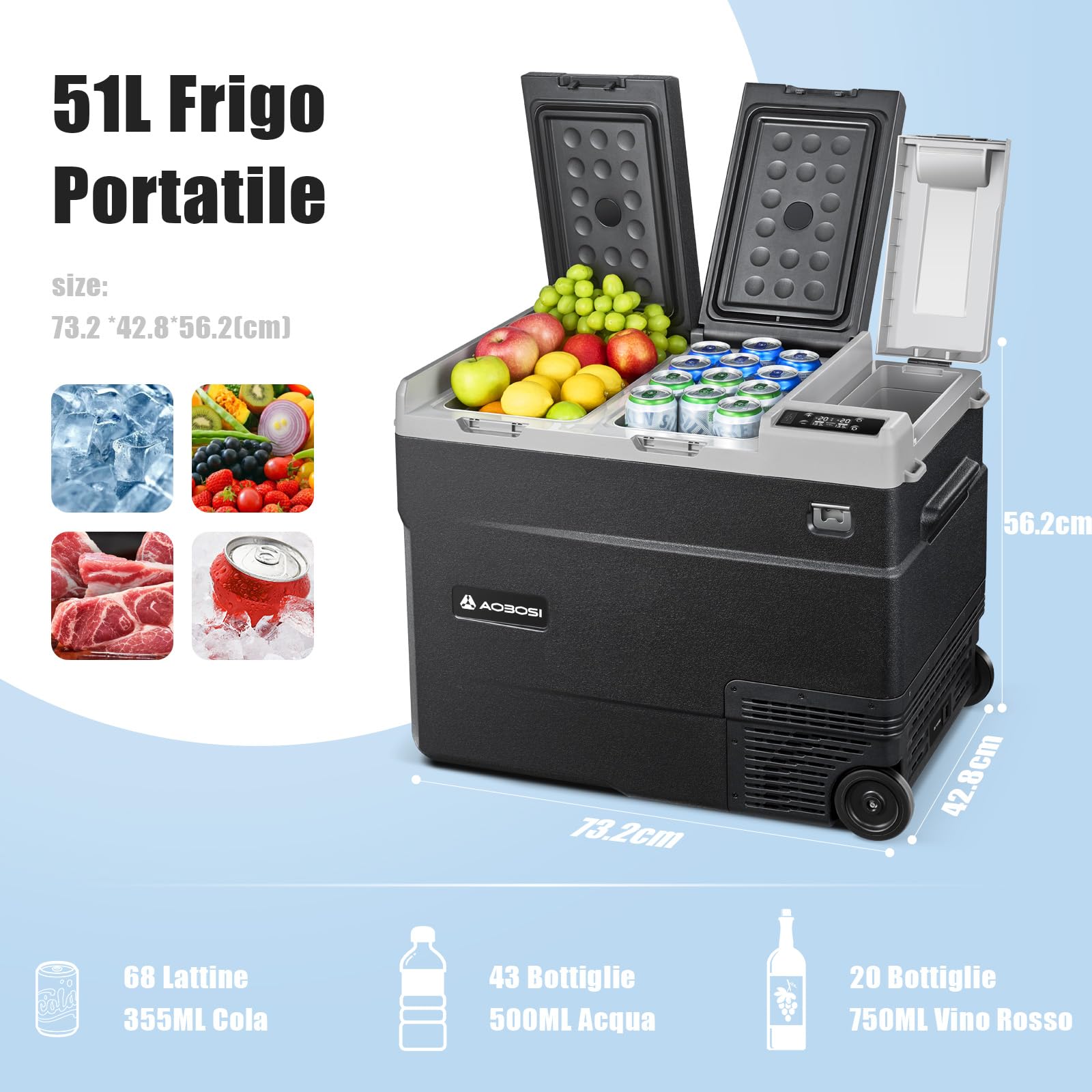 Raffreddatore Portatile 51L Double Zone Fridge Auto Barca Camping - Dettaglio