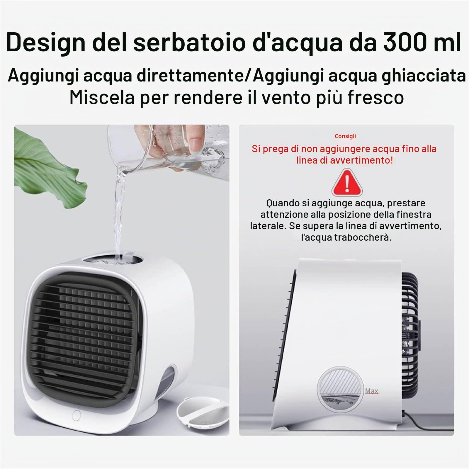 Airabreeze - Raffreddatore d'aria portatile, 2025, con serbatoio e luce notturna a LED, per camera da letto, ufficio e campeggio, 4 impostazioni di velocità (bianco)