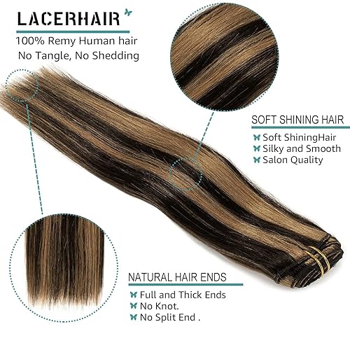 Miniatura 3 de Lacer Extensiones de cabello humano con clip, de 16 pulgadas, color negro natural, castaño P#1B30, extensiones de cabello grueso para mujer, 7