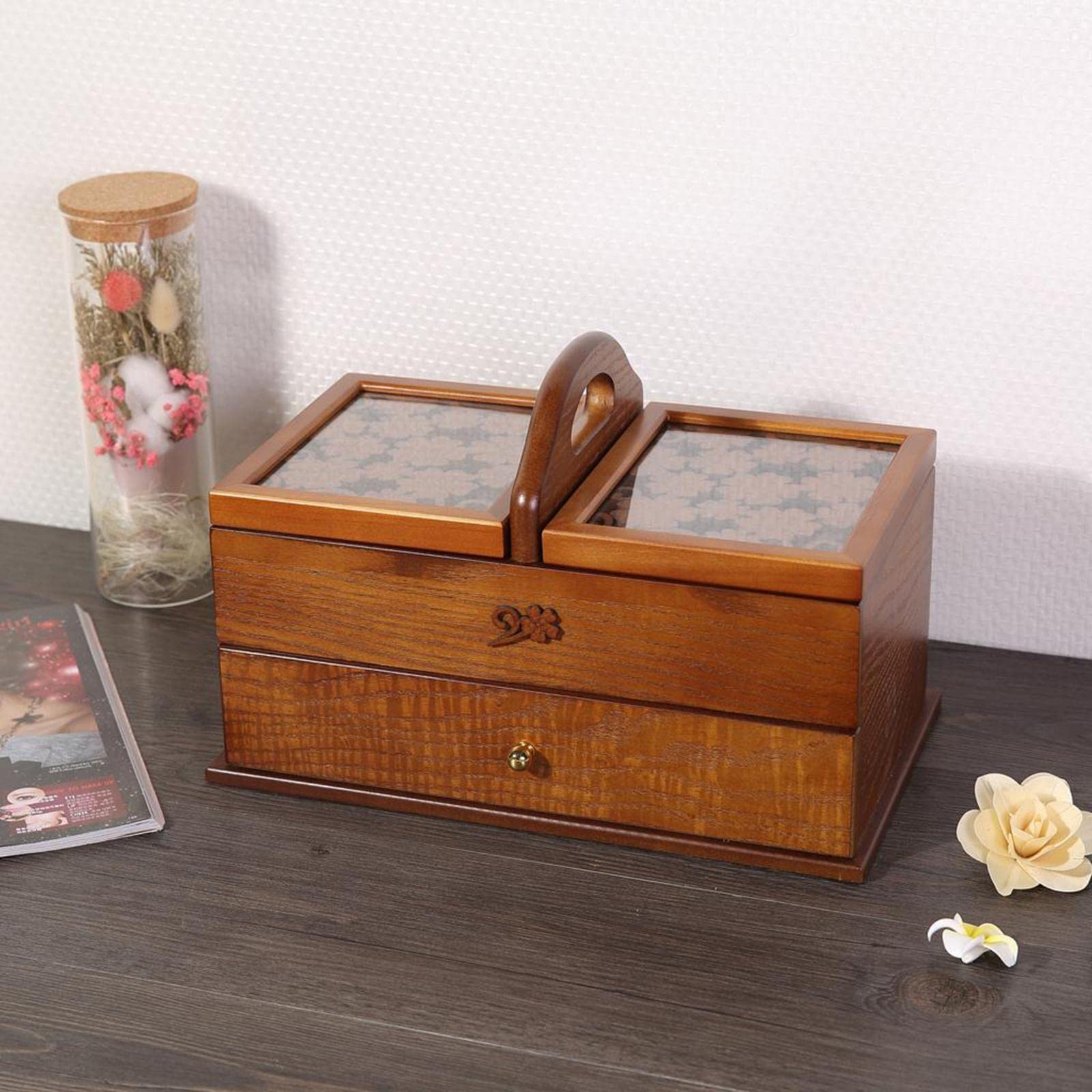 Cestino da Cucito in Legno, Scatola Portagioie Vintage, Idea Regalo per Accessori