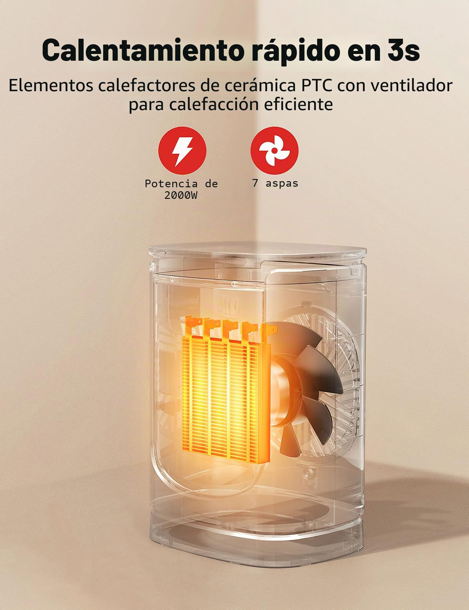 Paris Rhône Calefactor de bajo consumo, 2000 W, calefacción eléctrica, dos aire caliente y 1 aire frío 70°, protección contra el sobrecalentamiento, casa, dormitorio