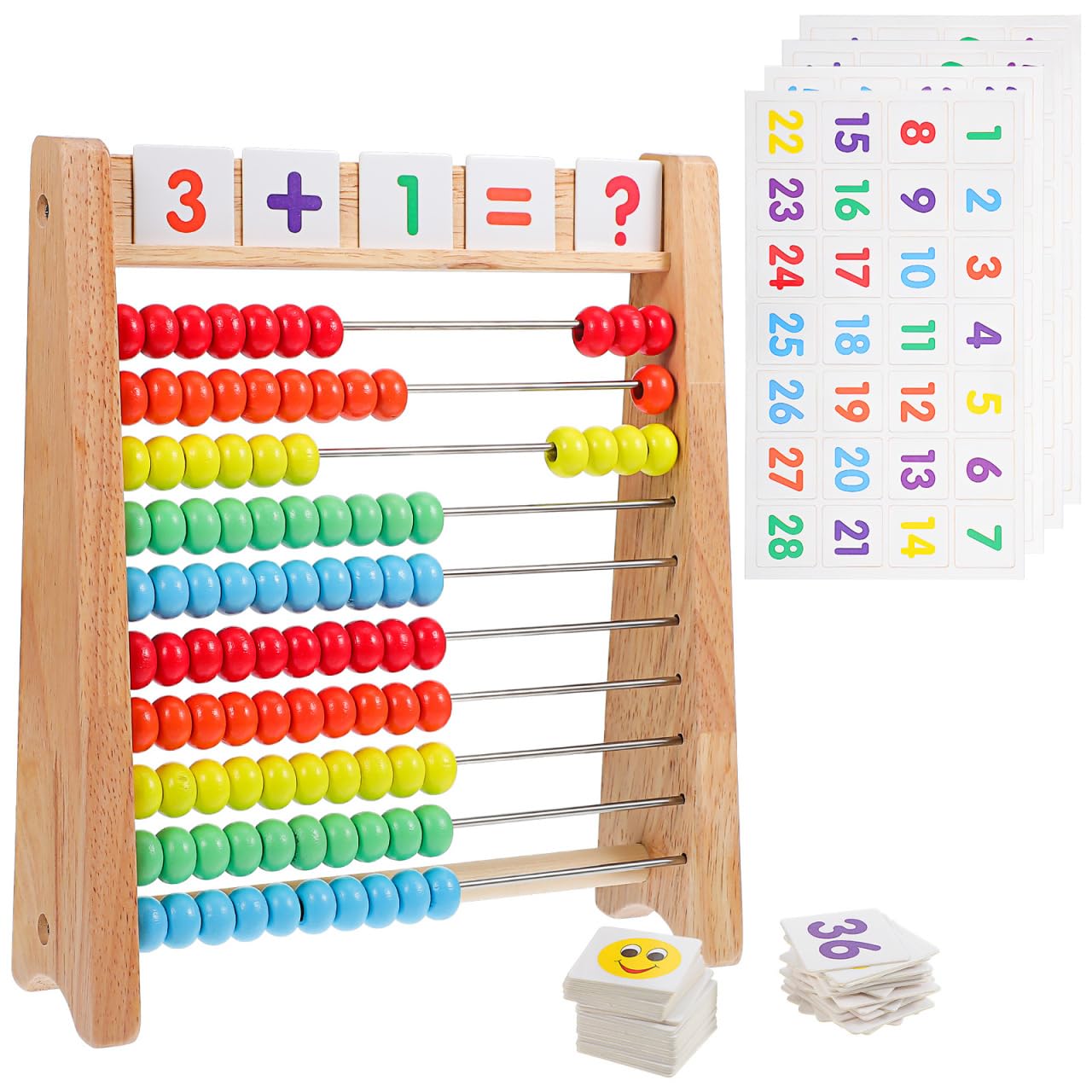 CLISPEED Wooden Abacus Math Counting with Cards Colorful Bead Counter for Early Learning and Arithmetic Development Smooth Sturdy Frame Educational Math Tool