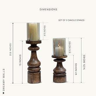 - Wooden Candle Holder Stand - Set of 2 Mango Wood Candle Stands for Home Decor with Glass, Dining Table Centerpiece, Round Pillar Candle Holder, Decorative Candle Stands for Home Decor