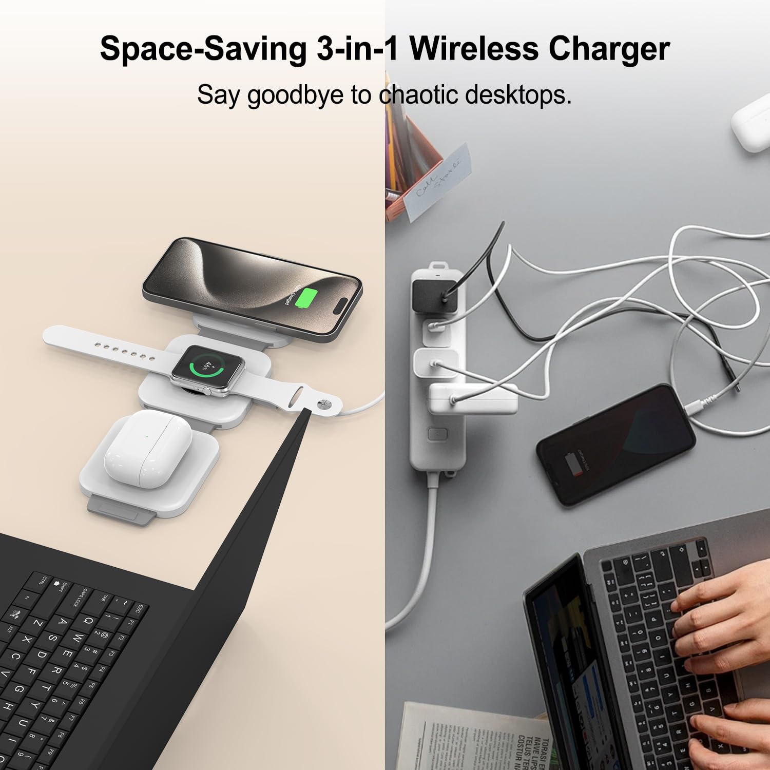 Station de charge sans fil pour plusieurs appareils Apple, chargeur sans fil magnétique pliable 3 en 1, tapis de chargement de voyage pour iPhone 15 14 13 12 Pro Max Plus, montre et