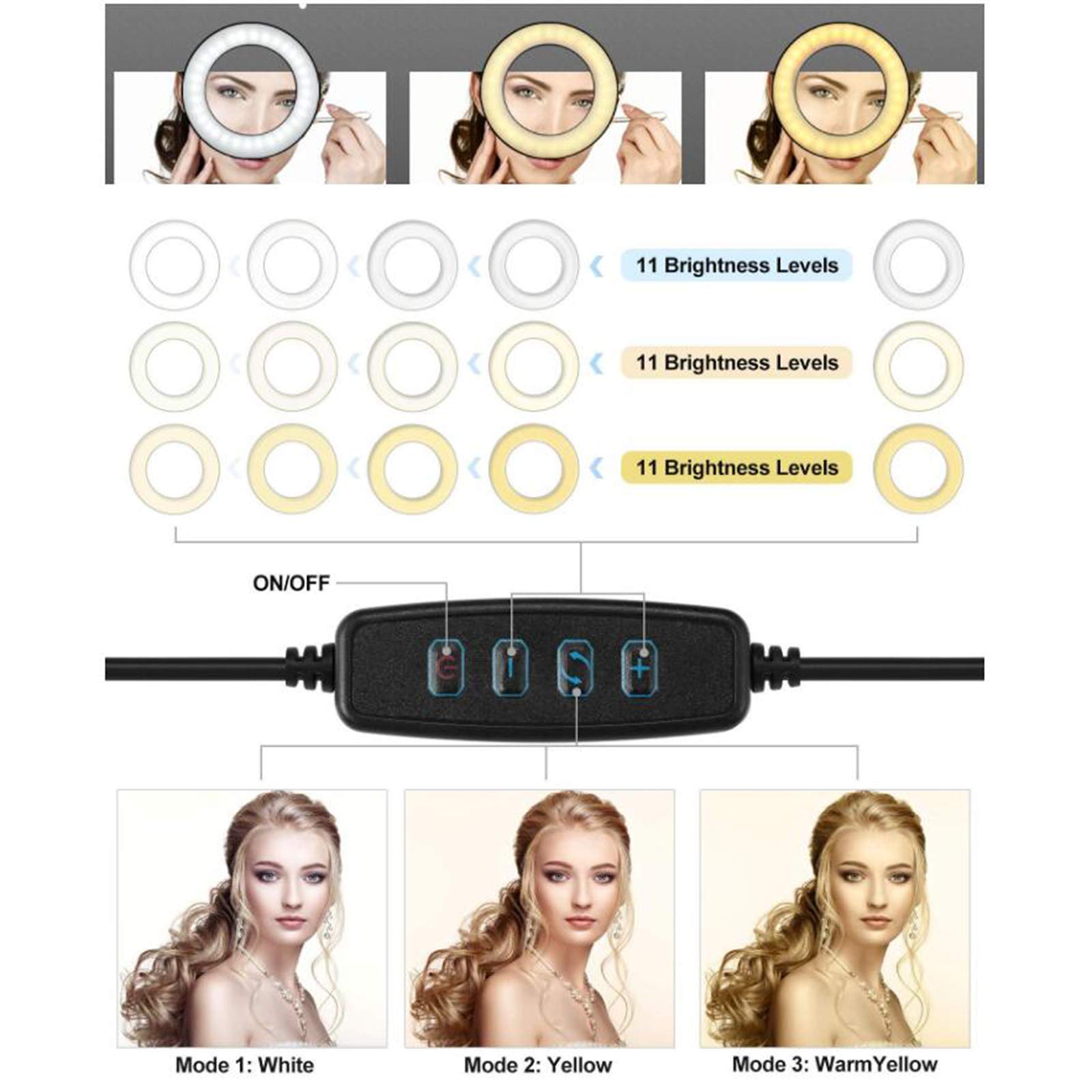 Luce ad Anello da 10" Ring Light LED con Porta Telefono e Stativo Treppiede, Luce per Selfie 3 modalità Colore 11 Livelli di Luminosità per Youtube, TIK Tok,Trucco, Fotografia