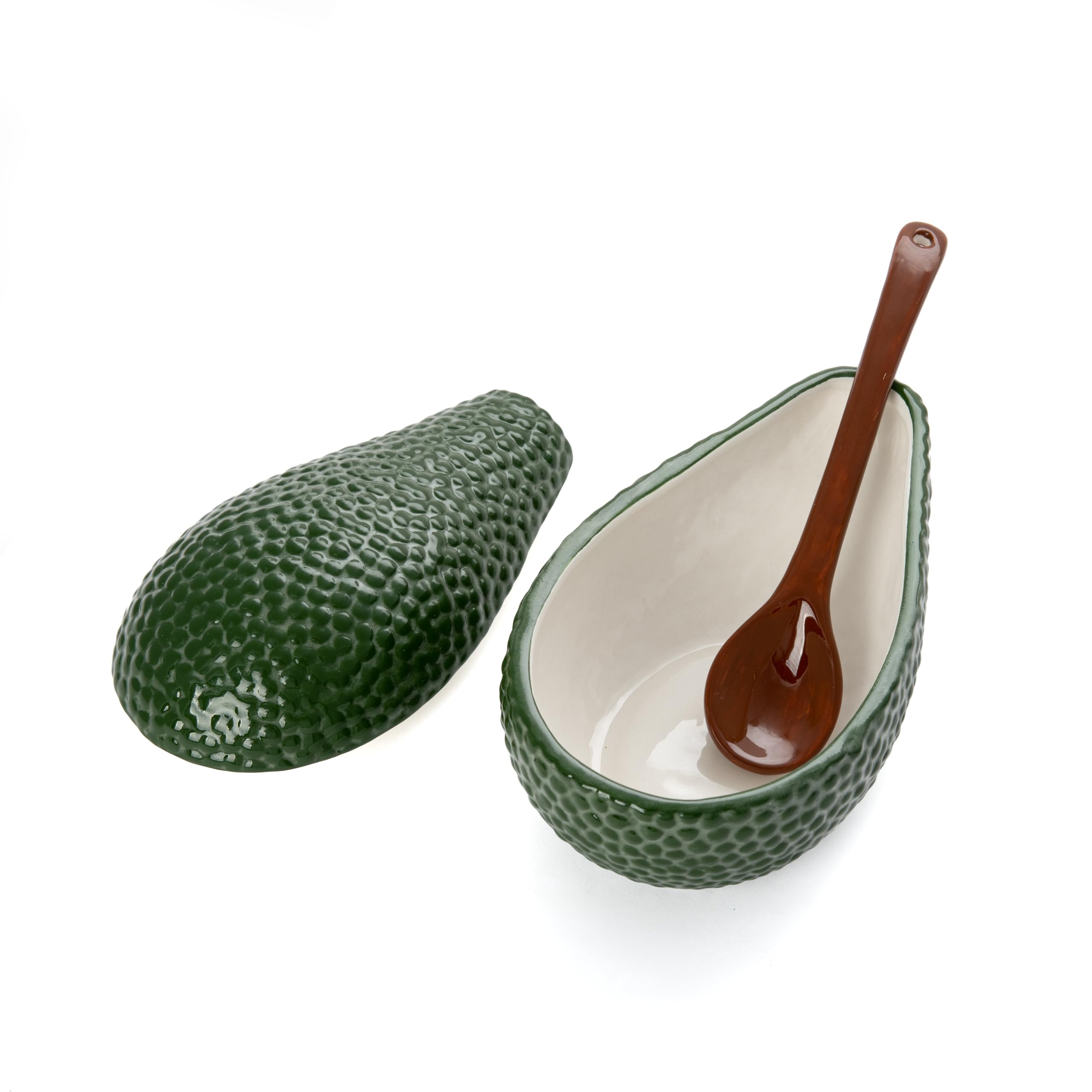 Fisura - Miska na guacamole z łyżką. Oryginalna miska w kształcie awokado. Porcelanowa miska na guacamole. Zielona miska na przystawki. 18 x 10 cm.