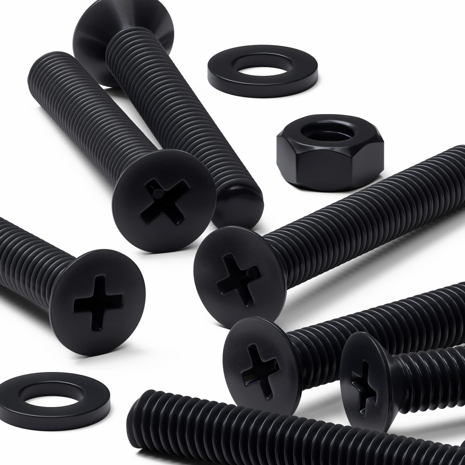 50 x Black Nylon Countersunk plastic machine screws, M6 x 40mm, Plastic Bolts, Nuts & Washers, (15/64 x 1-37/64 in)