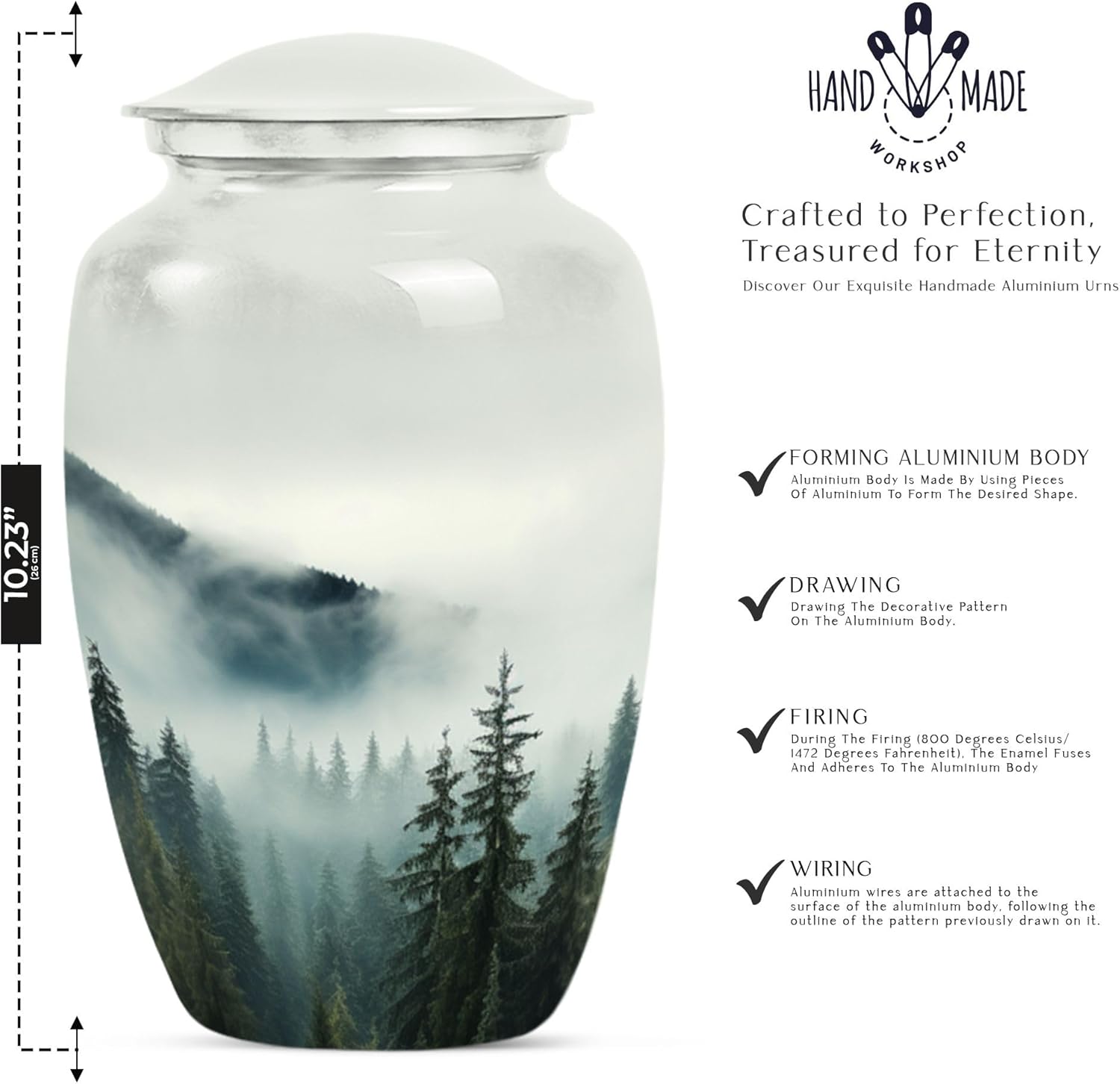 Misty Mountain Forest - Large Cremation Urns - Burial Urns for Adult Human Ashes - Ashes Holder - Urns for Ashes Adult Male (10inch), Natural