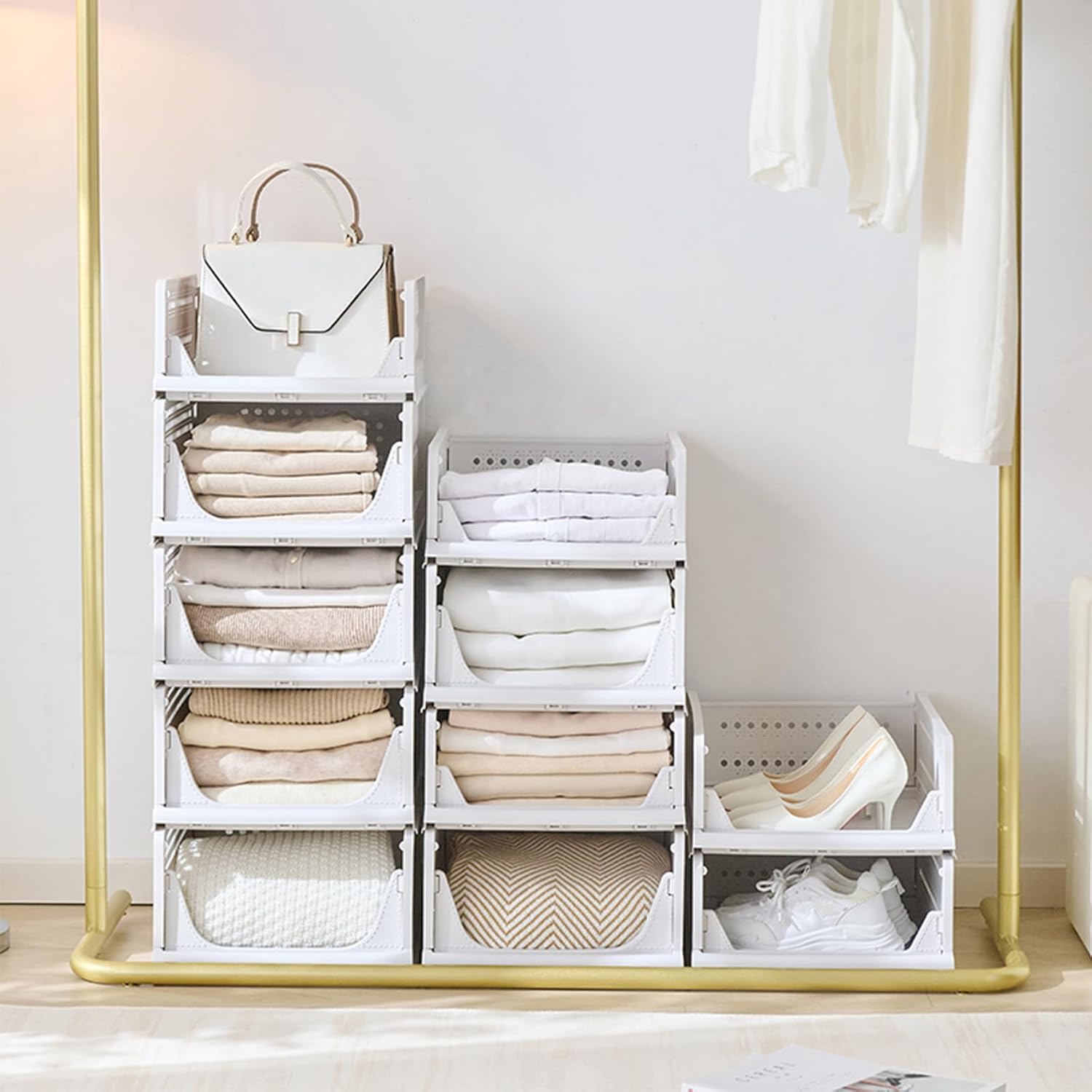 RMAN 6 Stück Kleiderschrank Organizer Faltbare Stapelbar Schrank Organizer | Schubladenboxen, Aufbewahrungsboxen, Unterwäsche, Socken, Kleidung, Weiß
