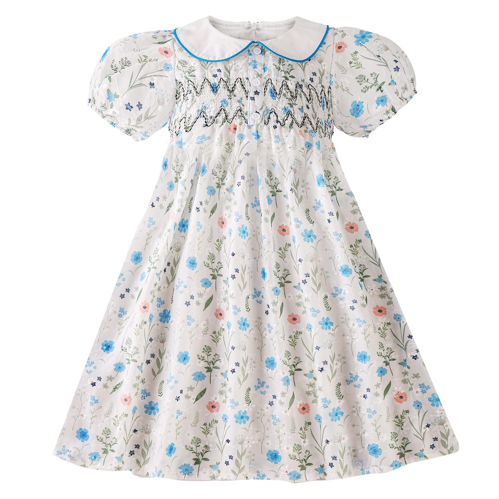 Girls Easter Dress Toddler Smocked Spring Vintage Summer Birthday Party Floral Peter Pan Collar Little Girl Dresses