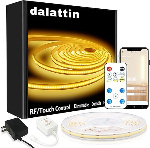 Miniatura 6 de dalattin Cob - Tira de luces LED de 24 V, 16.4 pies, 6500 K, color blanco brillante con control remoto y cinta de aplicación para dormitorio