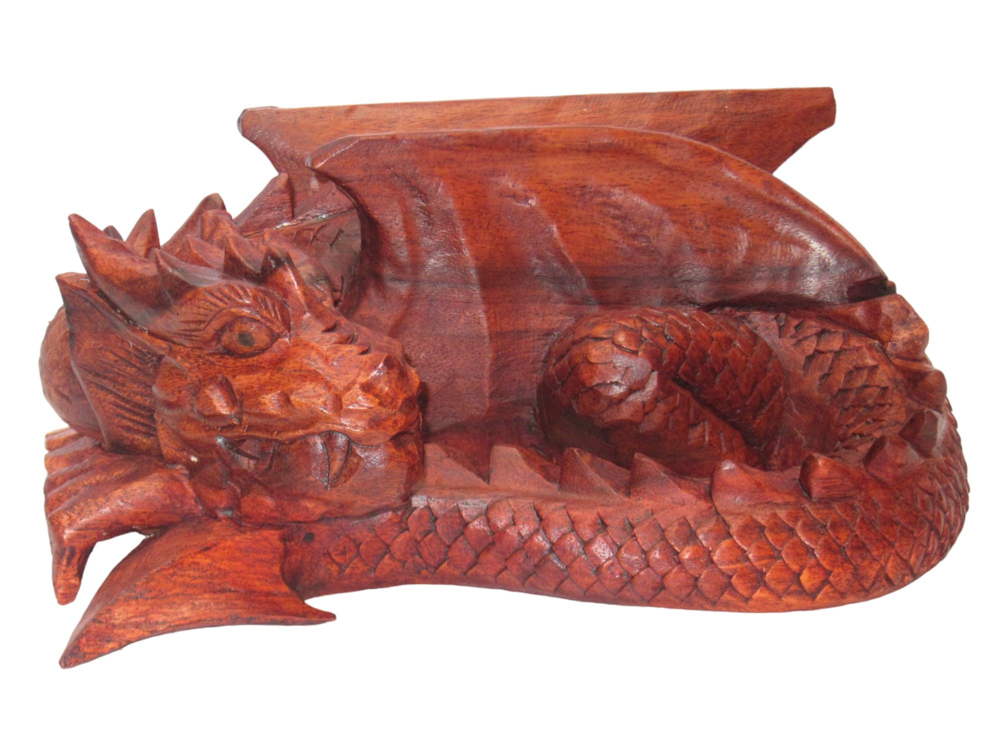 Brave Wings Hand Carved Wooden, Treasure Keeper Sleeping Dragon