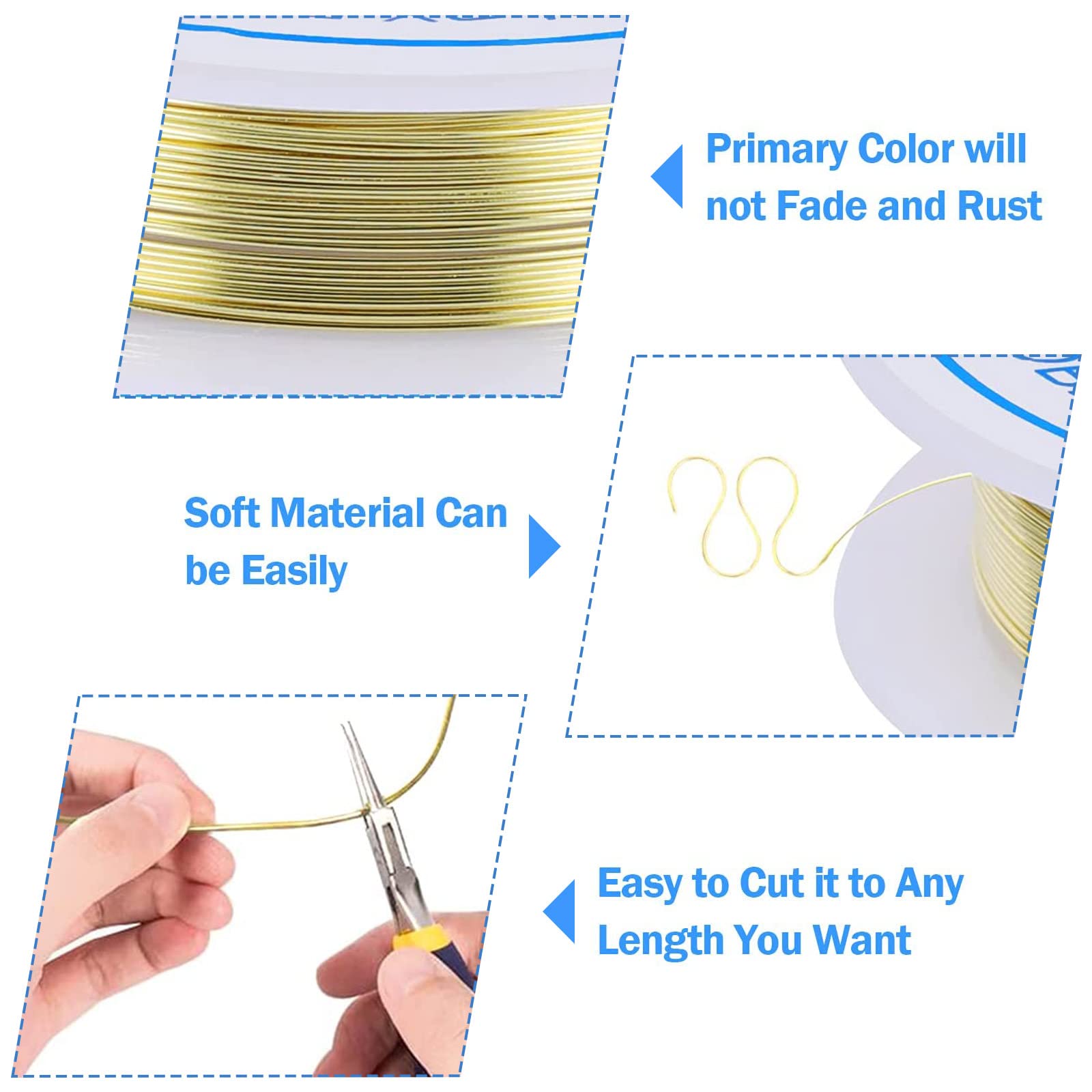 AIEX 6 rotoli di filo di gioielli in rame nudo resistente al sbiadimento per la produzione di gioielli in perle artigianali (0,3 mm