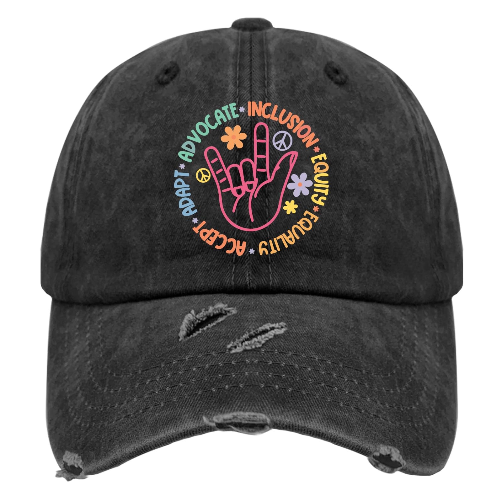 Adapt Advocate Inclusion Equity Equality Accept Hat for Womens Washed Distressed Baseball Cap