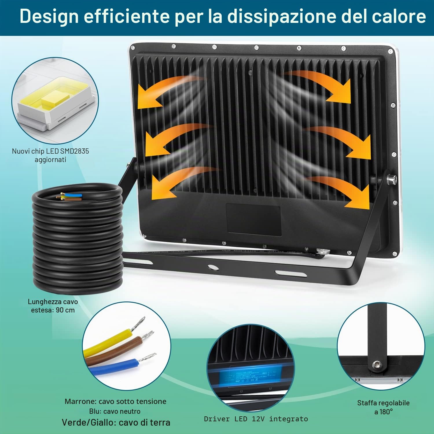 YIQIBRO Faretto LED da Esterno 200W 2 Pezzi, 20000LM 6500K Bianco Freddo Faro LED Esterno con Trasformatore, IP67 Impermeabile Luce di Sicurezza per Giardino Garage Fabbrica Stadio Patio Posteggio