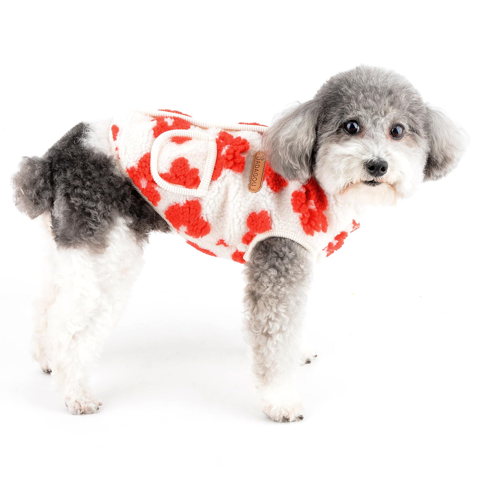 Ranphy Fleece Dog Sweater for Small Girls Floral Warm Pet Outfit with Double Pockets Back Open Puppy Vest Soft Autumn Winter Sweatshirt Chihuahua Yorkie Clothes Cat Apparel Red M