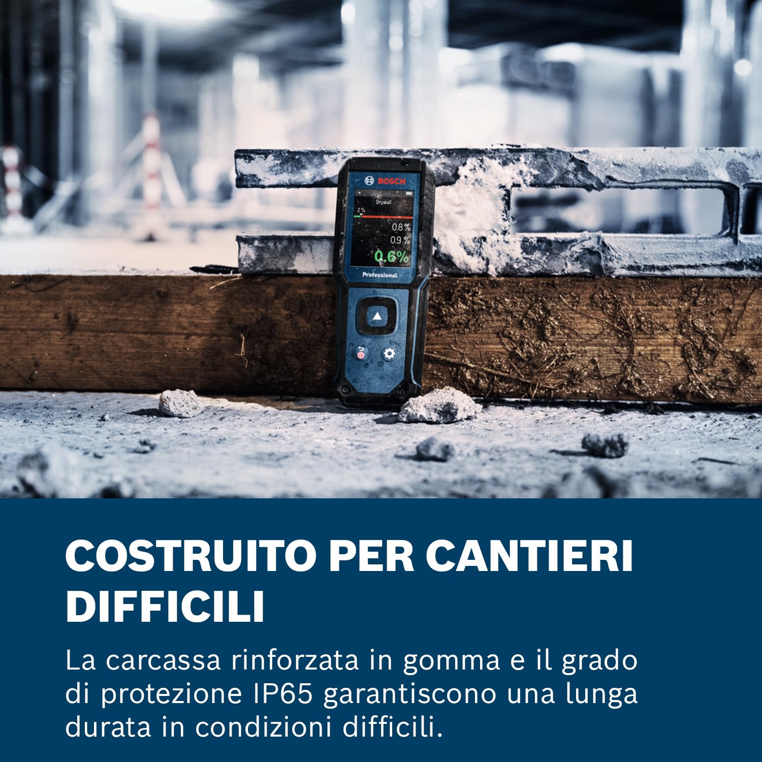 Bosch Professional Igrometro senza pin GMM 1-15 (non invasivo, misura 37 tipi di legno e 10 materiali da costruzione, protezione IP65, 2 batterie AA, custodia)