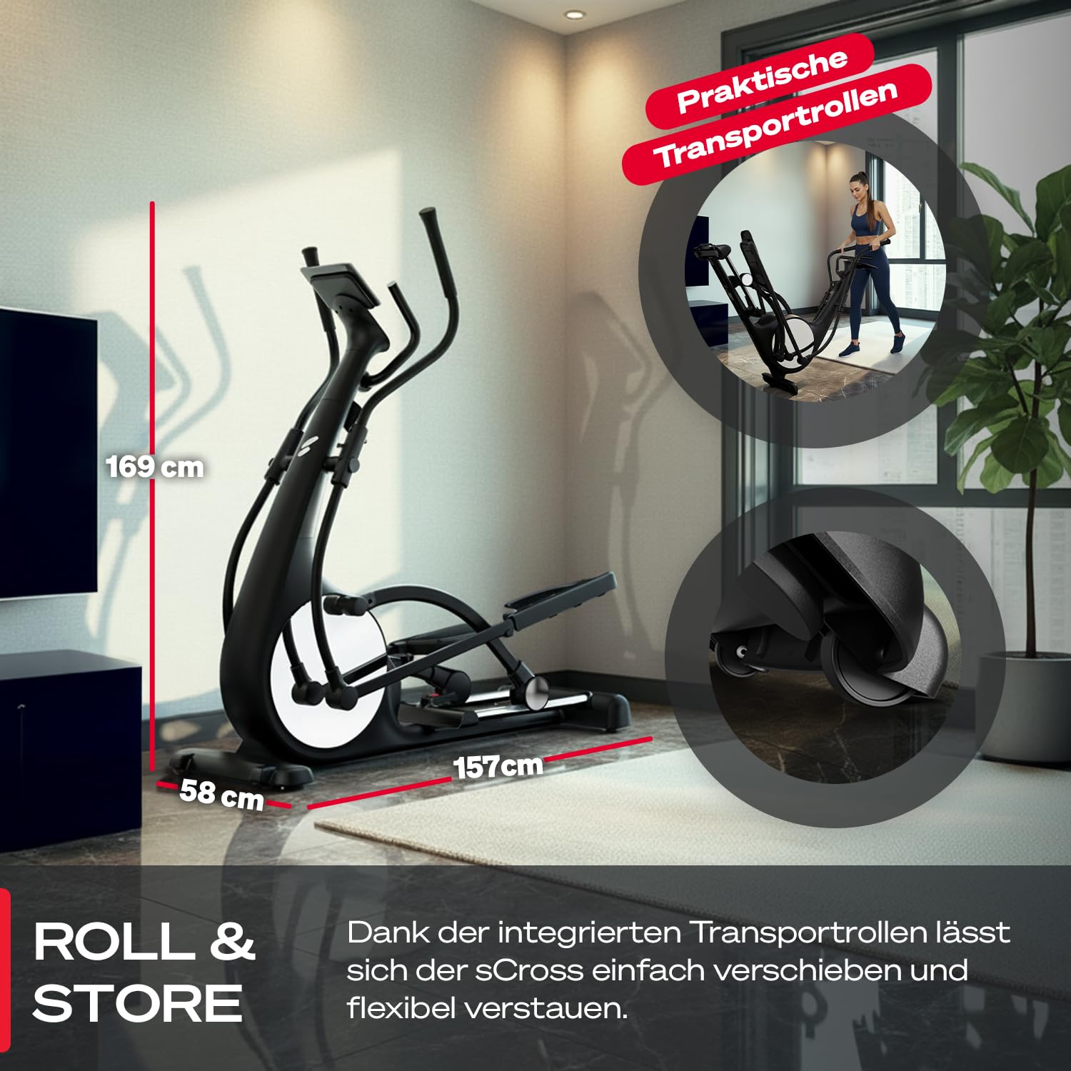 Sportstech sCross, Crosstrainer für Zuhause, Ellipsentrainer Stepper für Zuhause mit 32 Widerstandsstufen, Knob-Display, Steigung, Tablethalterung, bis 150 kg, 23 kg Schwungrad, 48 cm Schrittlänge
