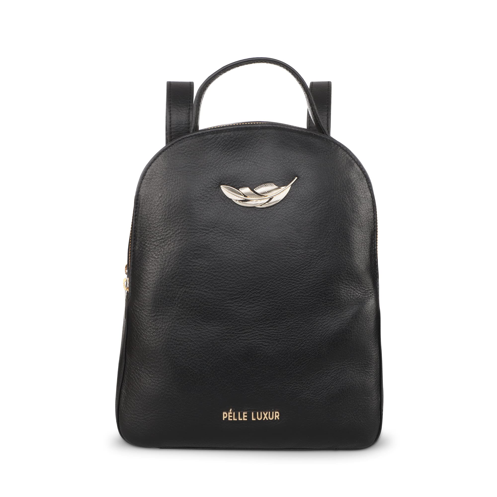 Pelle Luxur Women Genuine Leather Business Work Laptop Backpack- Purse For College Travel Large Capacity (Black)