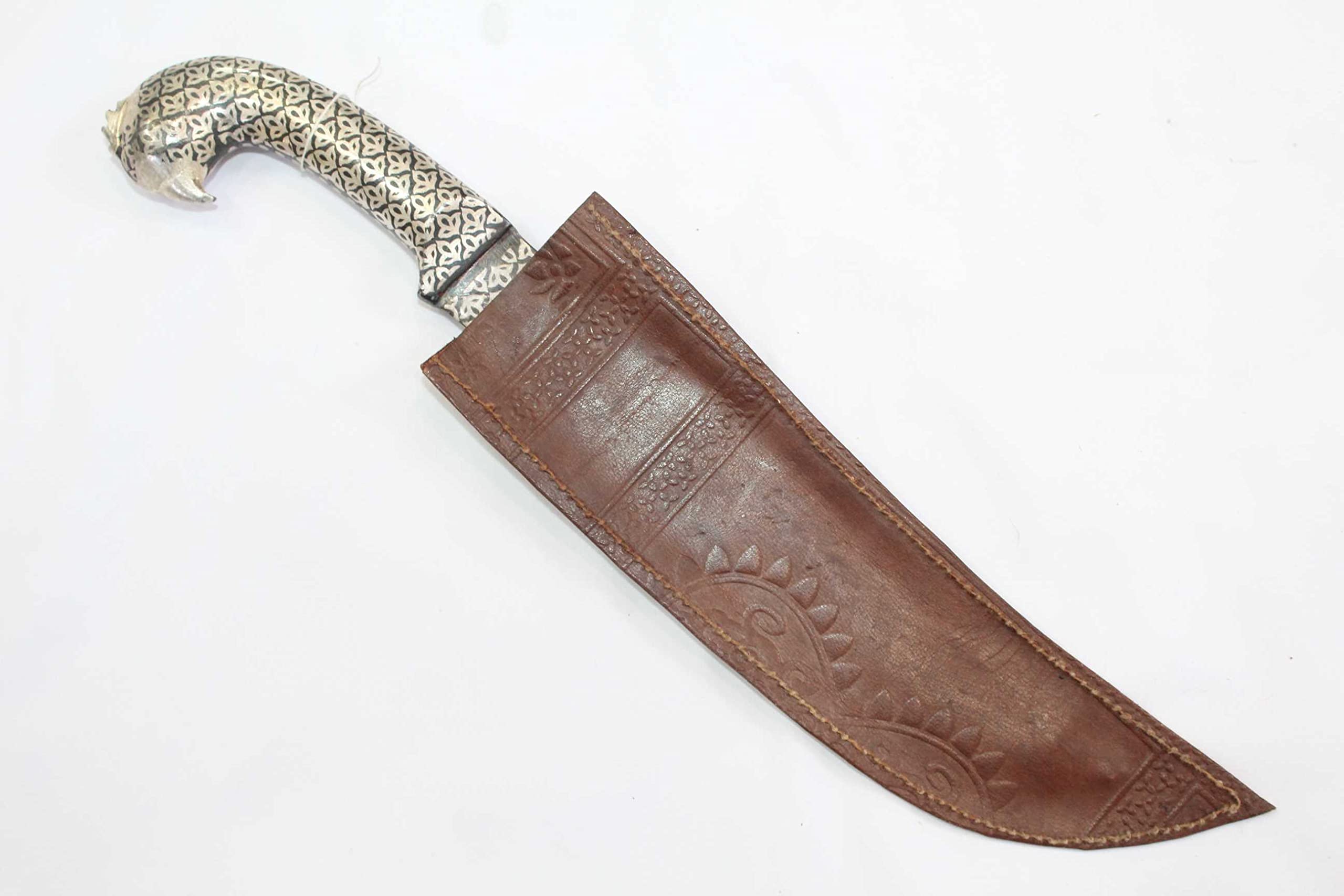 Rajasthan Gems Dagger Knife Silver Koftgiri Damascus Steel Blade Handmade Parrot Handle D136