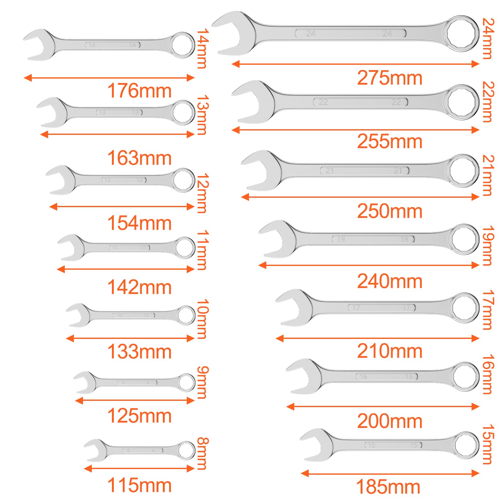 Mesybveo 14 Pièces Clé Plate à Cliquet, 8-24 mm Jeu de Clé Plate Mixtes en Acier au Chrome Vanadium, Trousse Enroulable Bricolaget, Clef a Cliquet Polygonales pour la Fixation et le Démontage