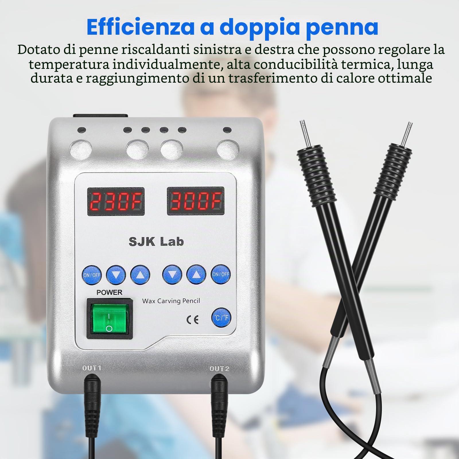 J0801 - Matita elettrica per intaglio a cera, doppia penna e 6 punte da intaglio, eccezionale conducibilità termica per realizzare qualsiasi attività di intaglio di precisione, adatta per doppio uso
