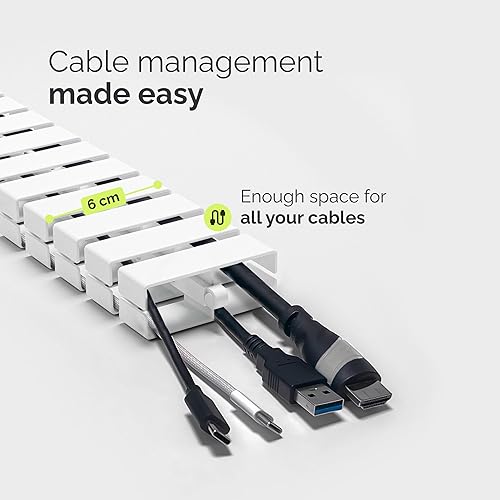 Miniatura 3 de VALU Lomo de gestión de cables, organizador de cables de 49 pulgadas para escritorios fijos y de pie, resistente y flexible, con enlace magnético,