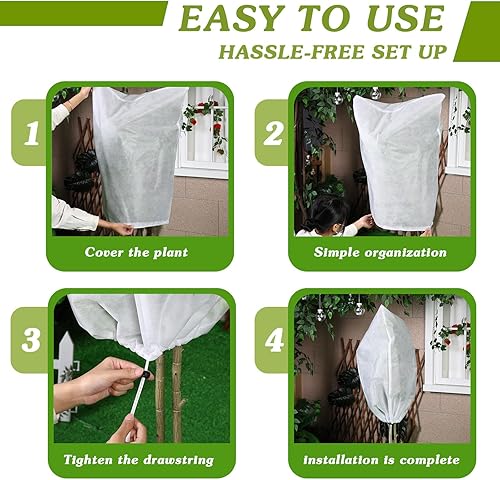 Miniatura 3 de Kinlop Paquete de 50 cubiertas de invierno con cordón para plantas, 23.6 x 31.5 pulgadas, protección contra congelación, bolsas cálidas para