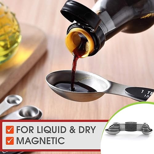 Miniatura 8 de Spring Chef Juego de batidora de masa de acero inoxidable y raspador de banco y cucharas medidoras magnéticas de acero inoxidable, juego de 8-2