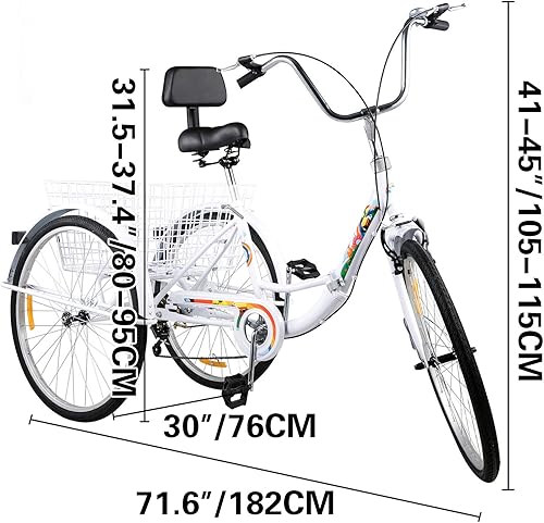 Miniatura 2 de Triciclo para adultos de 24 pulgadas, 7 velocidades, 3 ruedas para adultos, bicicleta de tres ruedas para adultos, triciclo plegable para adultos,