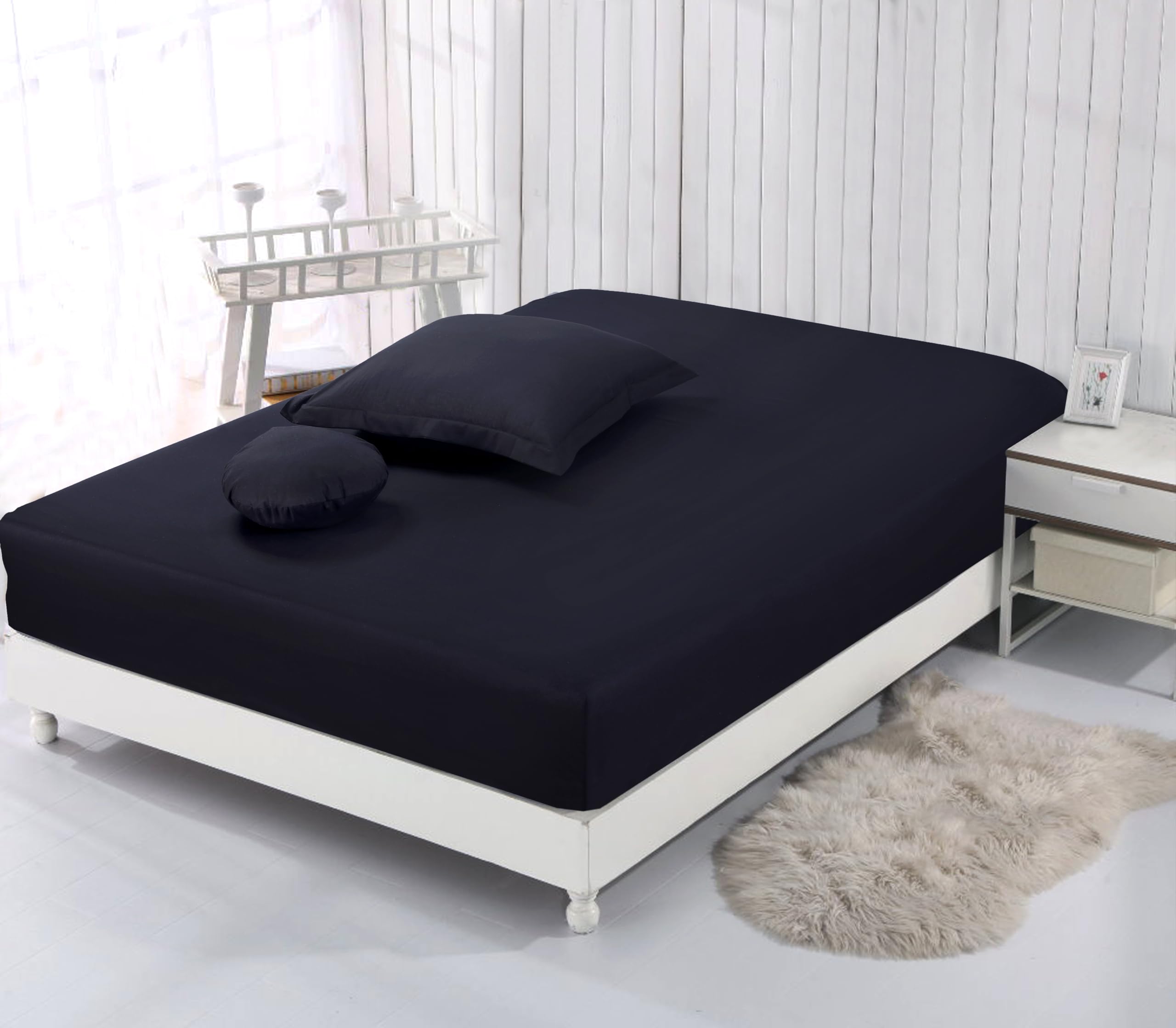 VISION Lenzuolo con angoli matrimoniale, 2 persone, 180 x 200cm con altezza da 30cm, Nero, 100% Cotone