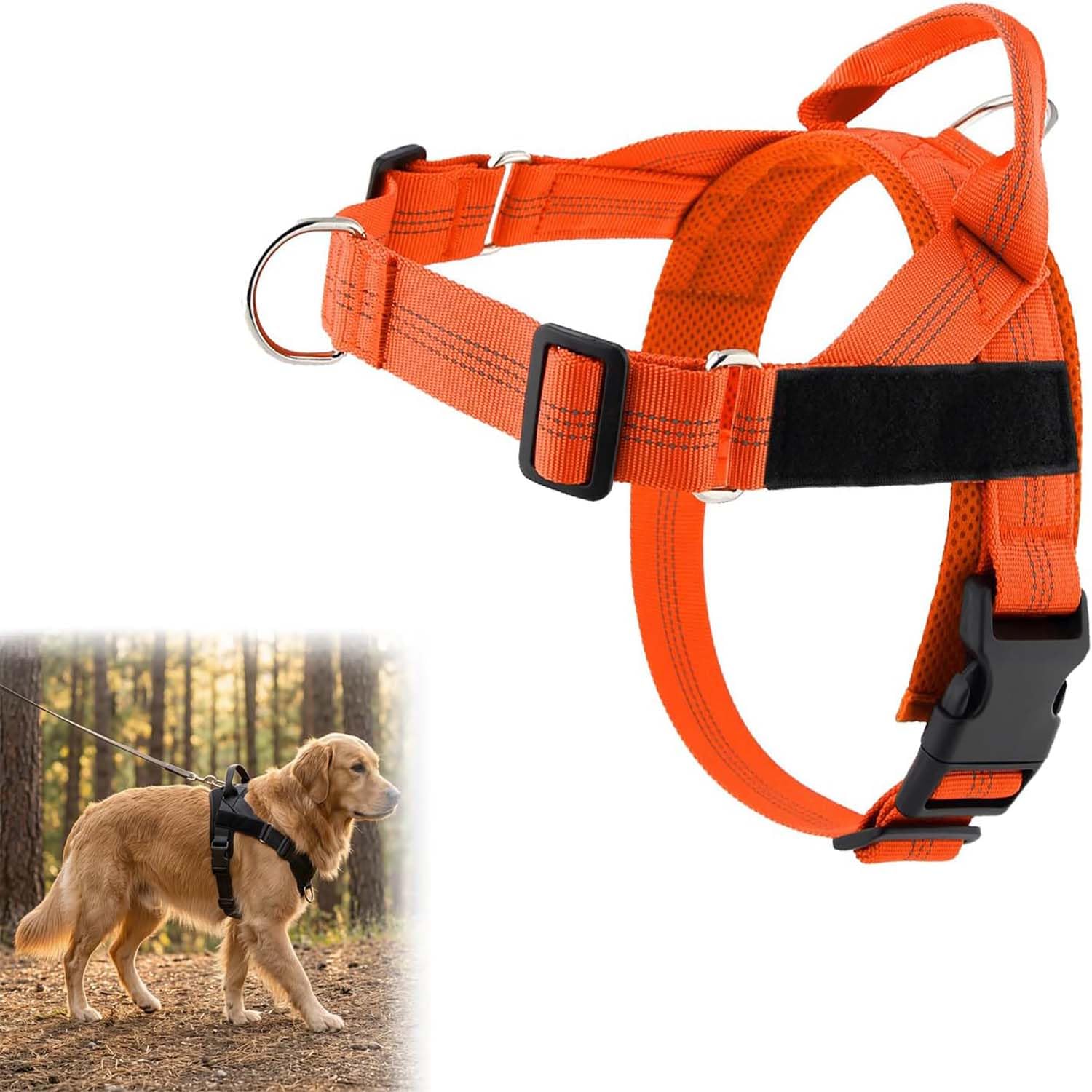 No Pull Dog Harness,Front Clip Adjustable Pet Vest,Large Dog No Pull Pet Harness, Breathable Soft Padded Material, Heavy-Duty D-Ring, Sturdy Grab Handle, for Dogs Training or Walking (Orange, L)