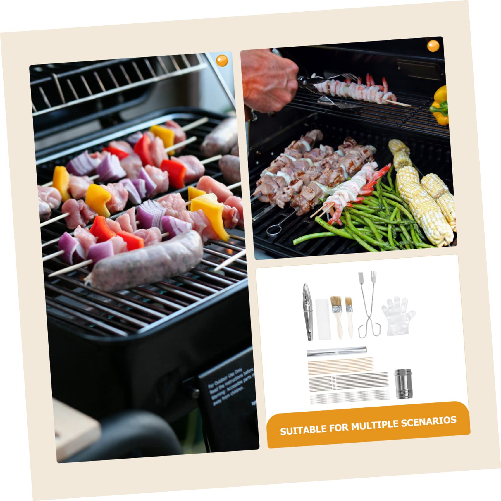 Set di Utensili Barbecue in Acciaio Inox per Campeggio | Clip Multi-funzione, Design Leggero, Accessori per Grigliate All'aperto, Bastoncini Inox, Kit Completo