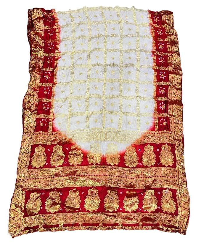 PK HUBWomen's Jaipuri Rajasthani Art Silk Bandhani Bandhej Banarasi Gharchola Saree