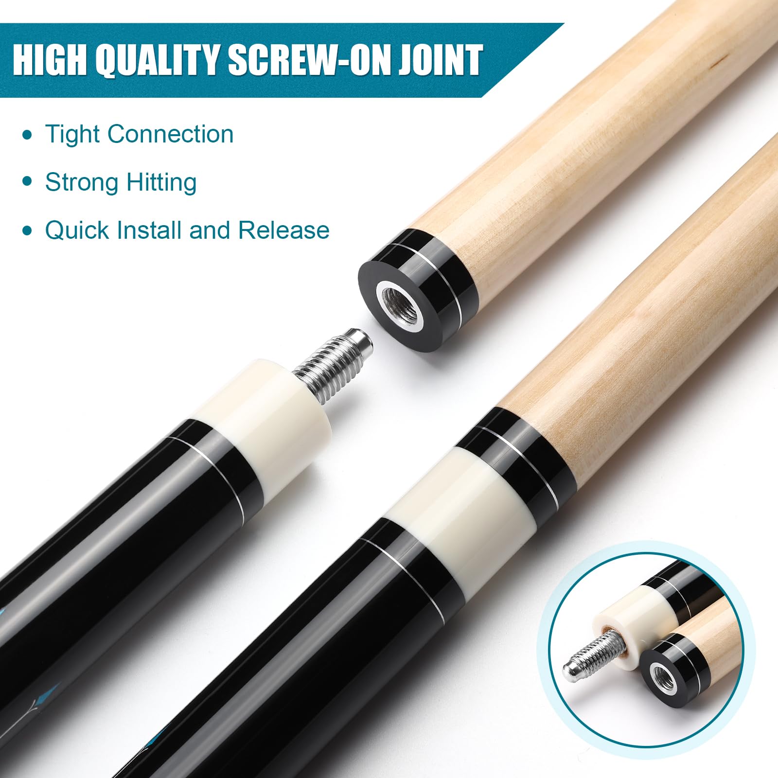 ASMPCUE Zwembadkeu, 58 inch biljart keu 13mm punt pool cue voor professionele biljartspelers, 1/2 esdoorn keu sticks voor biljarttafel sport, bar pooltafel sticks voor mannen en vrouwen, zwart