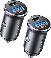 LISEN 69W Dual USB C&A Car Charger, 36W PD Fast Charging Adapter for iPhone 16/15/14/13, Mini Cigarette Lighter Plug, 2-Pack