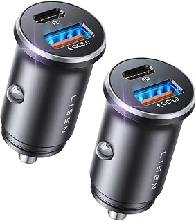 LISEN 69W Dual USB C&A Car Charger, 36W PD Fast Charging Adapter for iPhone 16/15/14/13, Mini Cigarette Lighter Plug, 2-Pack
