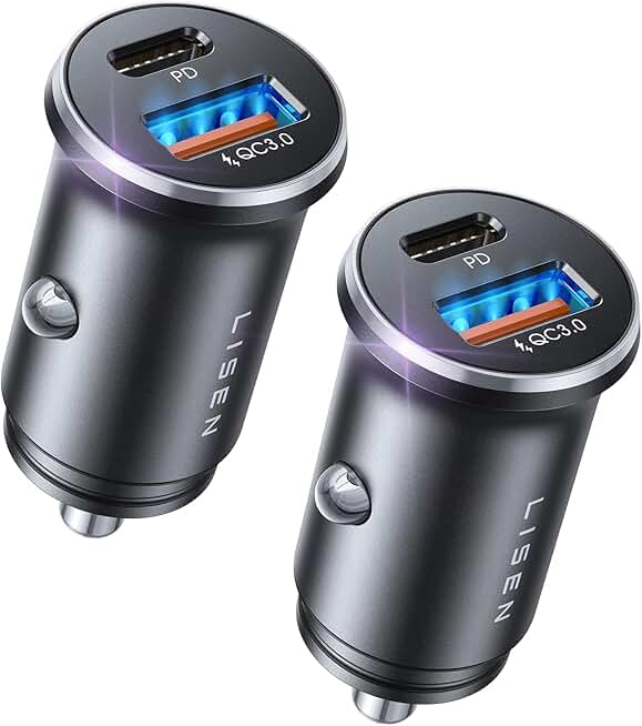 LISEN Car Charger USB C, 69W Cigarette Lighter USB Charger Adapter, Car Accessories Gifts for Men, Mini USBC Cars Fast Charging Ad