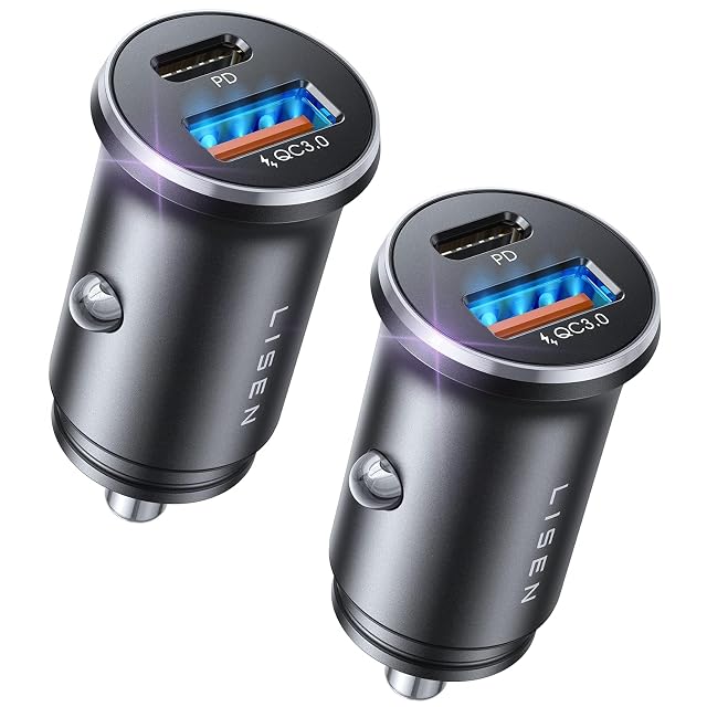 LISEN Car Charger USB C 69W Cigarette Lighter USB Charger Adapter Car Accessories Gifts for Men Mini USBC