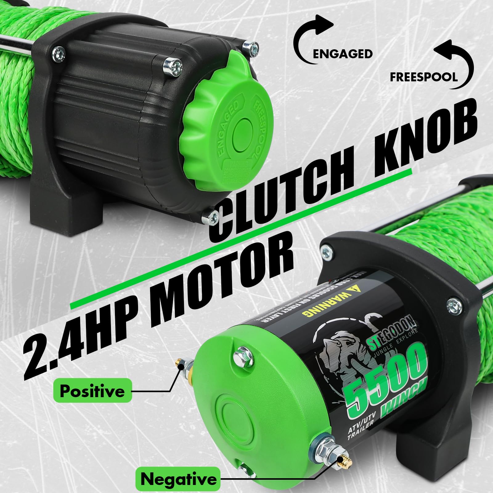 Wciągarka 5500 12 V, elektryczna wciągarka ATV/UTV z liną syntetyczną, 2 szt., bezprzewodowy pilot zdalnego sterowania i ogranicznik do holowania jeepa, terenowego SUV-a, ciężarówki