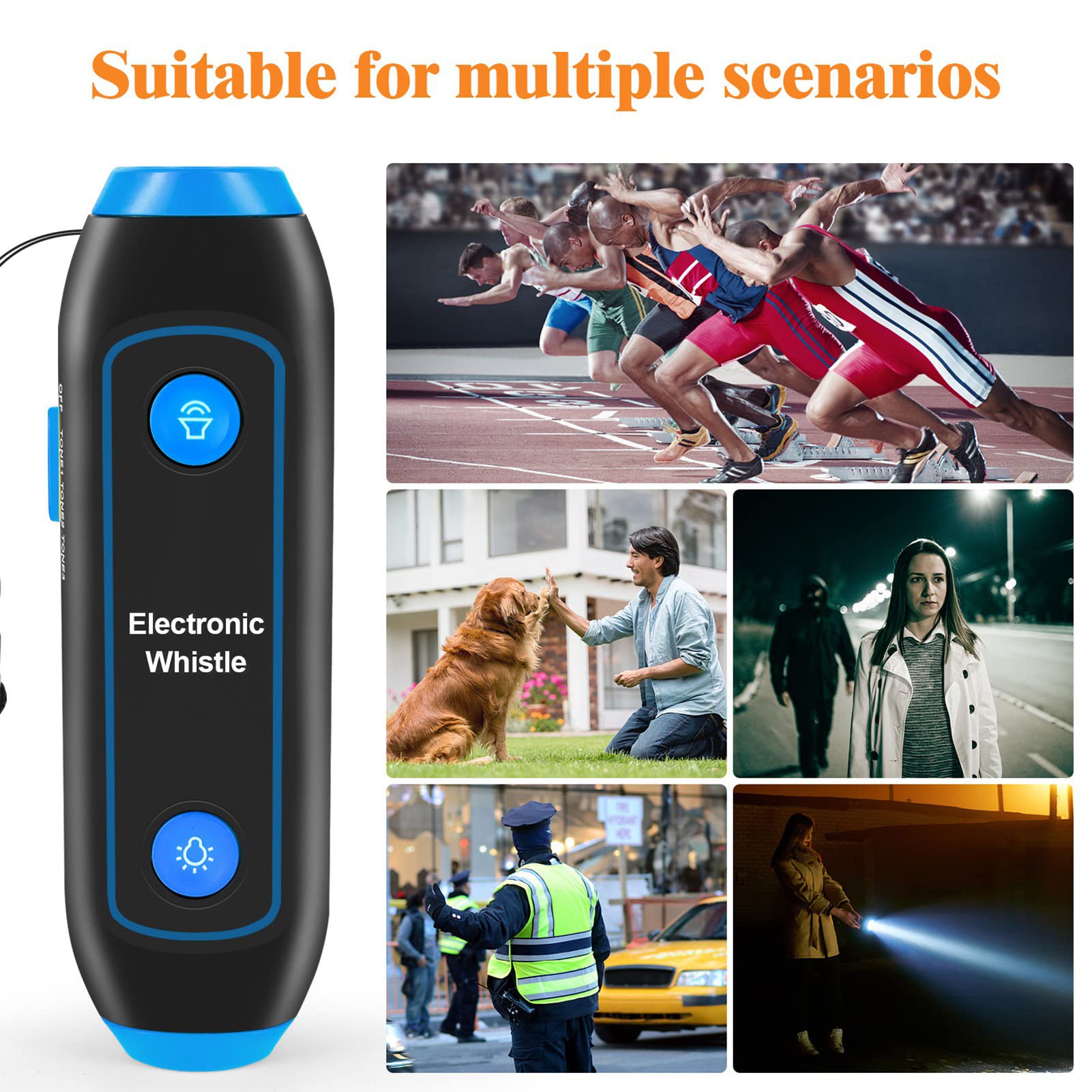 Electronic Whistle, with LED Lights, Adjustable 3 and 3 Volume, for Training Sporting Events Pet Training, Outdoor Camping Hikes (Blue) - Image 2