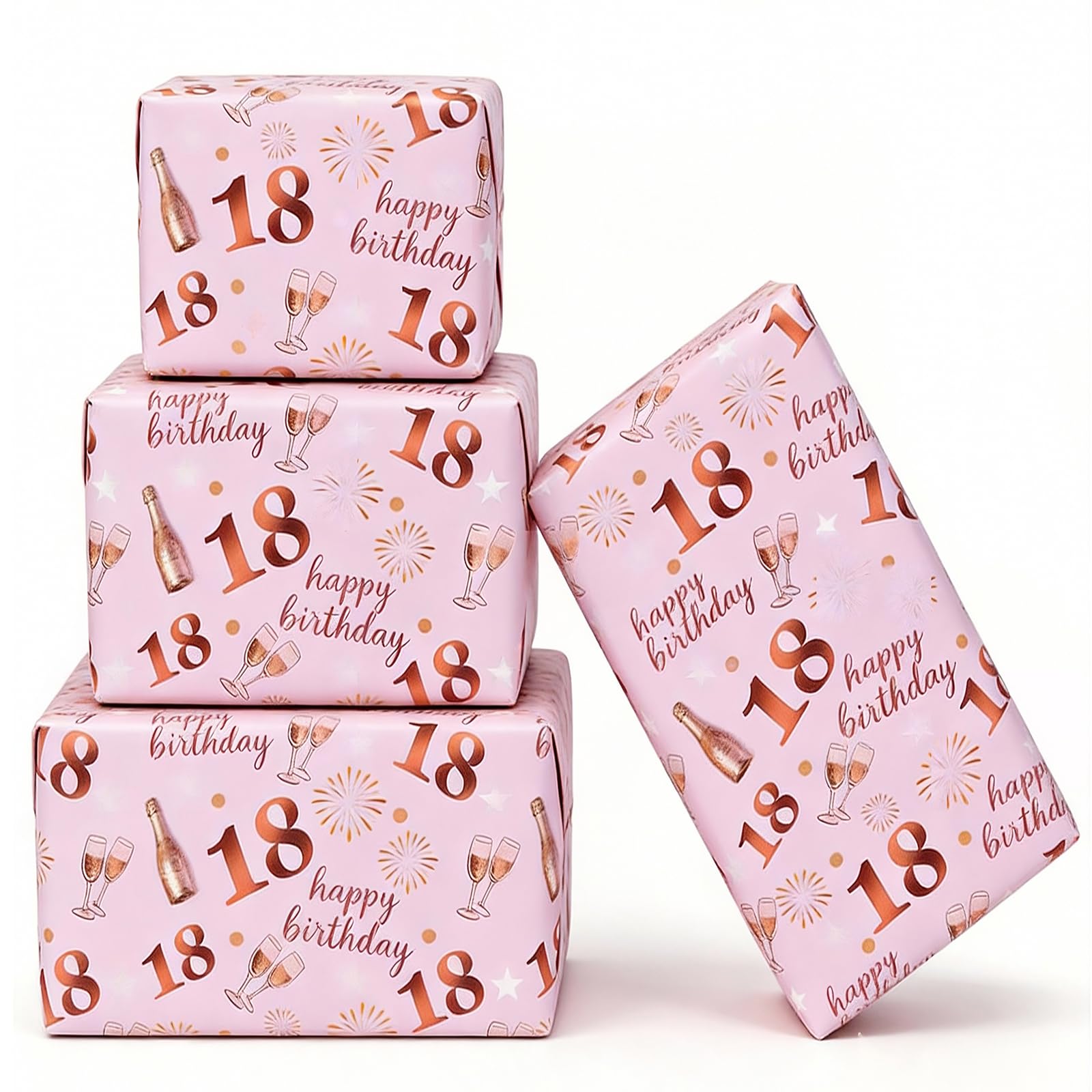 Jatidne 18th Birthday Wrapping Paper Girls Rose Gold Pink Gift Wrap 18th Birthday Gifts for Girls Pack of 6 — image 1