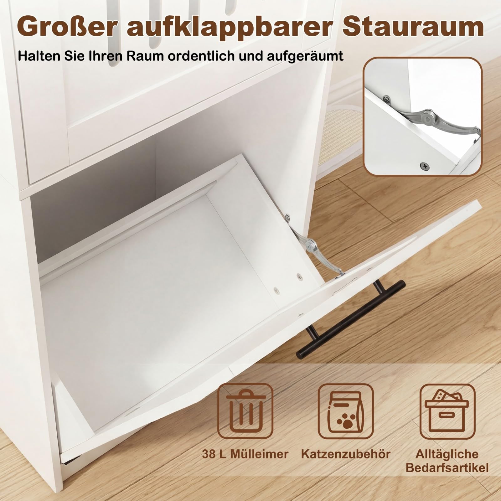 COSTWAY Katzenklo Schrank, Katzenschrank mit 2 Sisal-Kratzmatten, Plattformen & Klappfach, 3 in 1 Katzenhaus Katzentoilette Beistelltisch, Holz, Katzenmöbel für Wohnzimmer, modern, Weiß