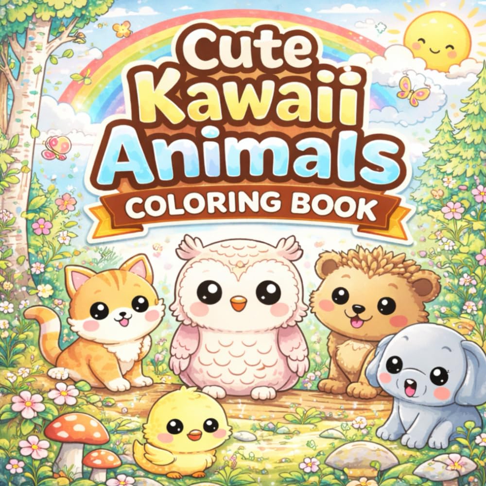 Cute Kawaii Animals Coloring Book: Easy & Fun Coloring Pages for Kids and Adults (Kawaii Coloring Collection)