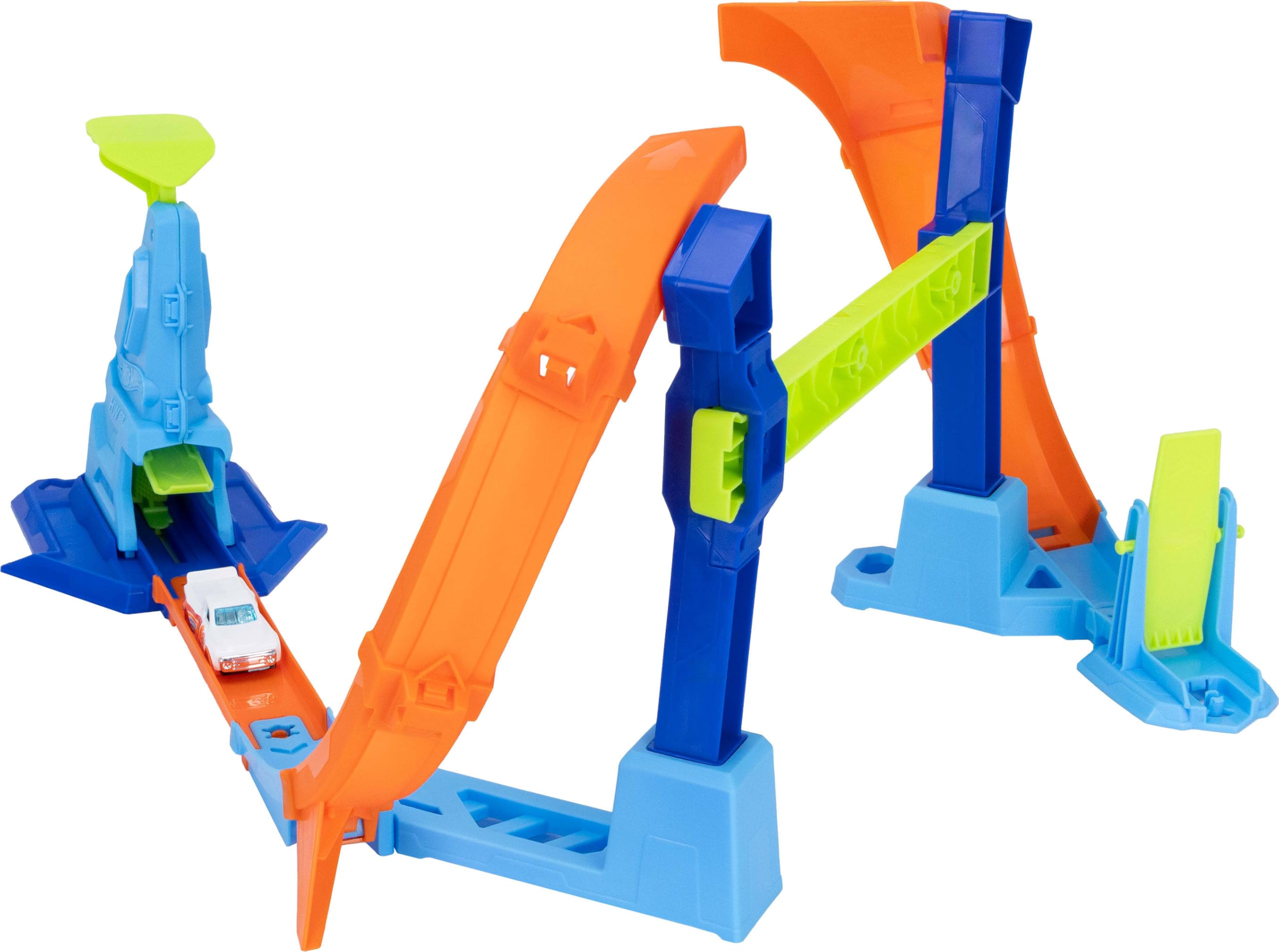 Hot Wheels Stunt Tracks Loop Acrobatico e Macchinina | Lancia e fai saltare il veicolo in scala 1:64 nel loop, Speed Snap Track con adattatori, compatto da riporre, JLM91