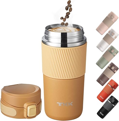 Taza térmica de viaje para café de doble pared, a prueba de fugas, termo reutilizable de acero inoxidable, 15 onzas, caqui